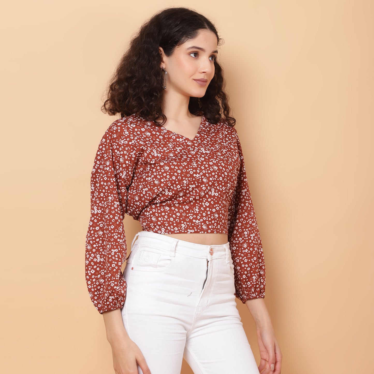 Women Rust V-Neck Crop Top