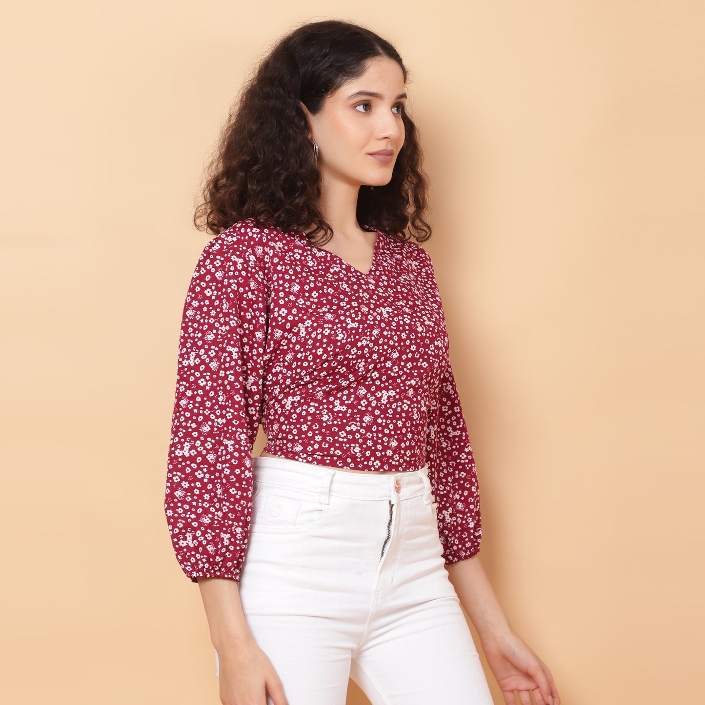 Women Maroon V-Neck Crop Top
