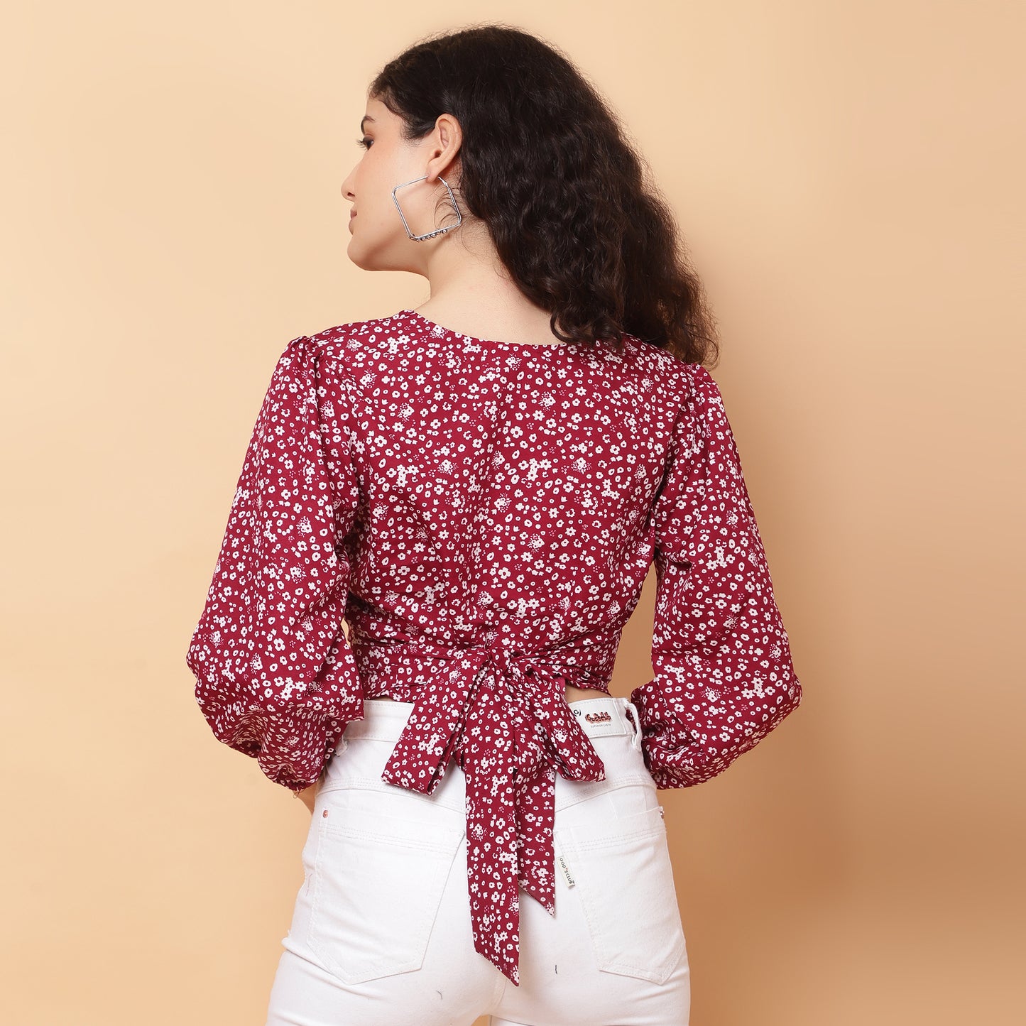 Women Maroon V-Neck Crop Top