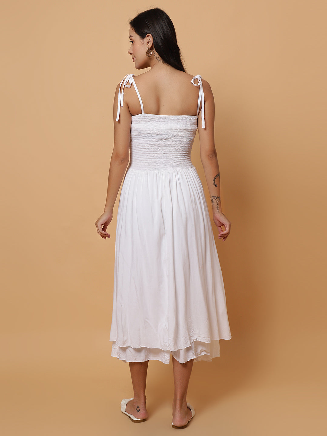 Women White Sleeveless Flared Long Dress