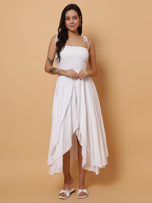Women White Sleeveless Flared Long Dress