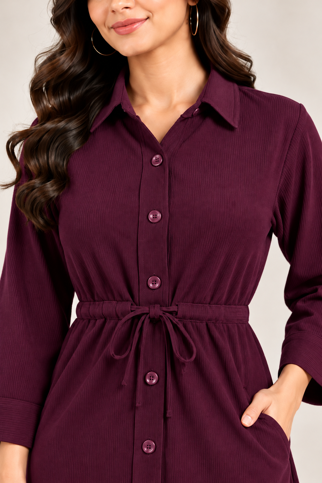 Women’s Solid Cotrise Tie-Up Winter Dress