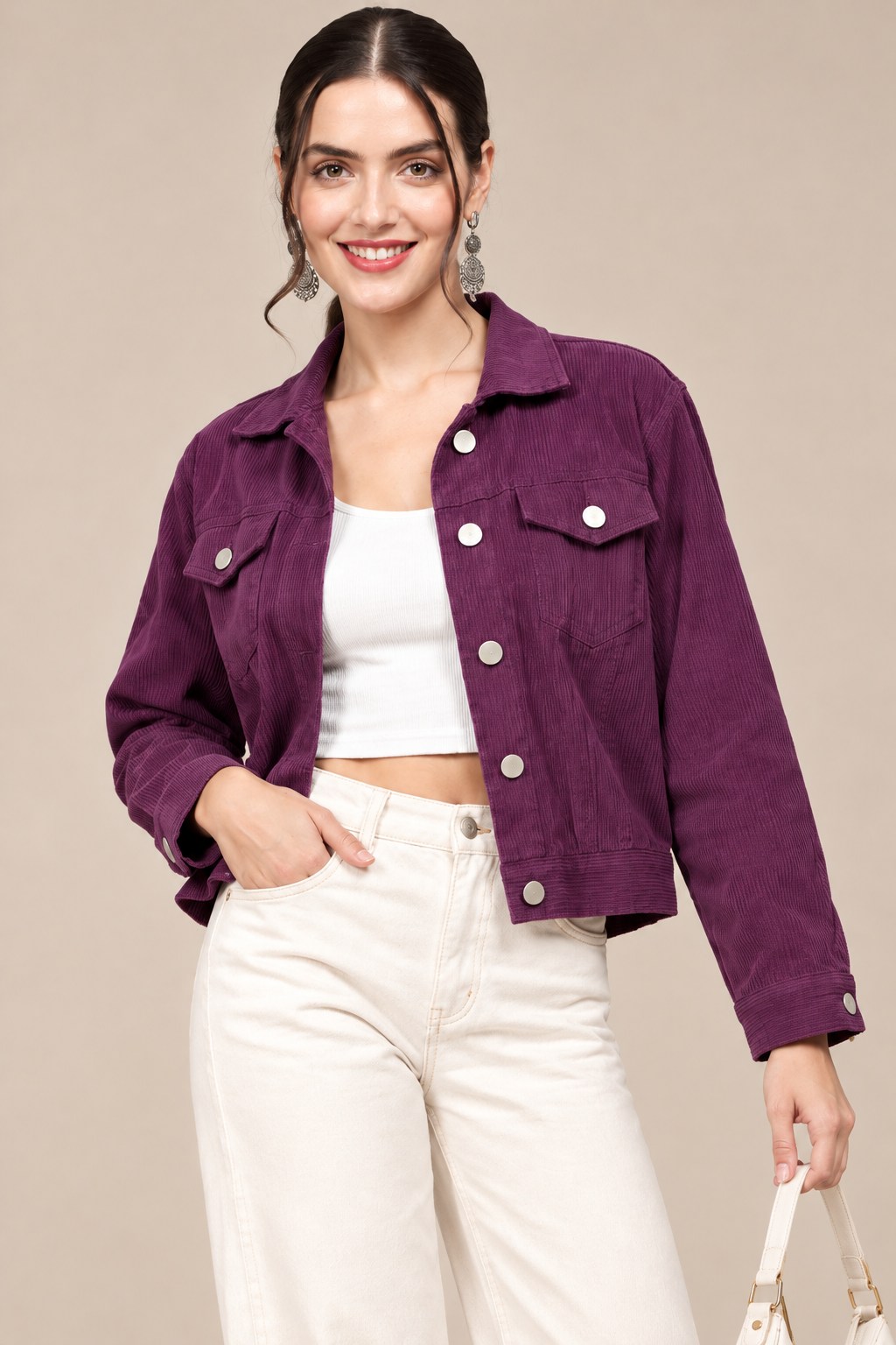 Women’s Solid Cotrise Button Down Winter Jacket