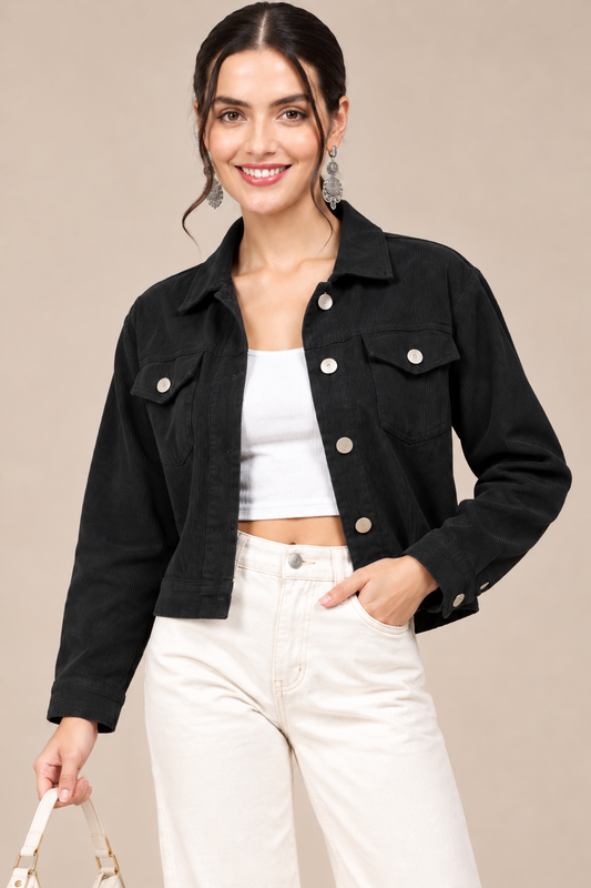 Women’s Solid Cotrise Button Down Winter Jacket