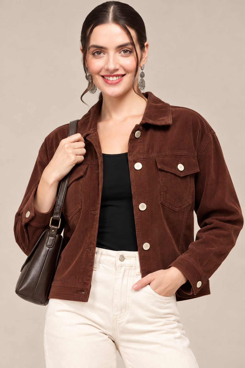 Women’s Solid Cotrise Button Down Winter Jacket