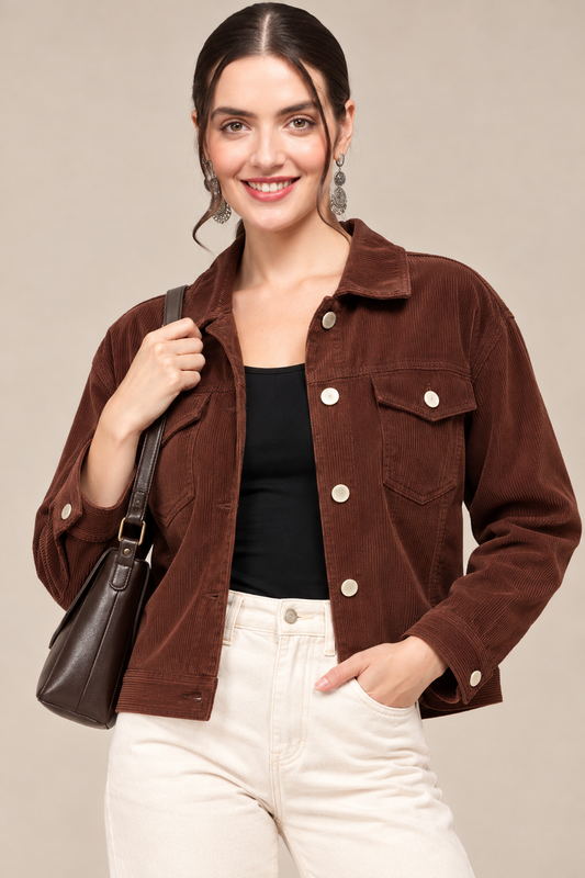 Women’s Solid Cotrise Button Down Winter Jacket
