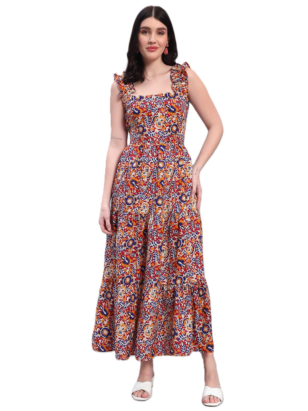 Women Floral Maroon Flared Dress
