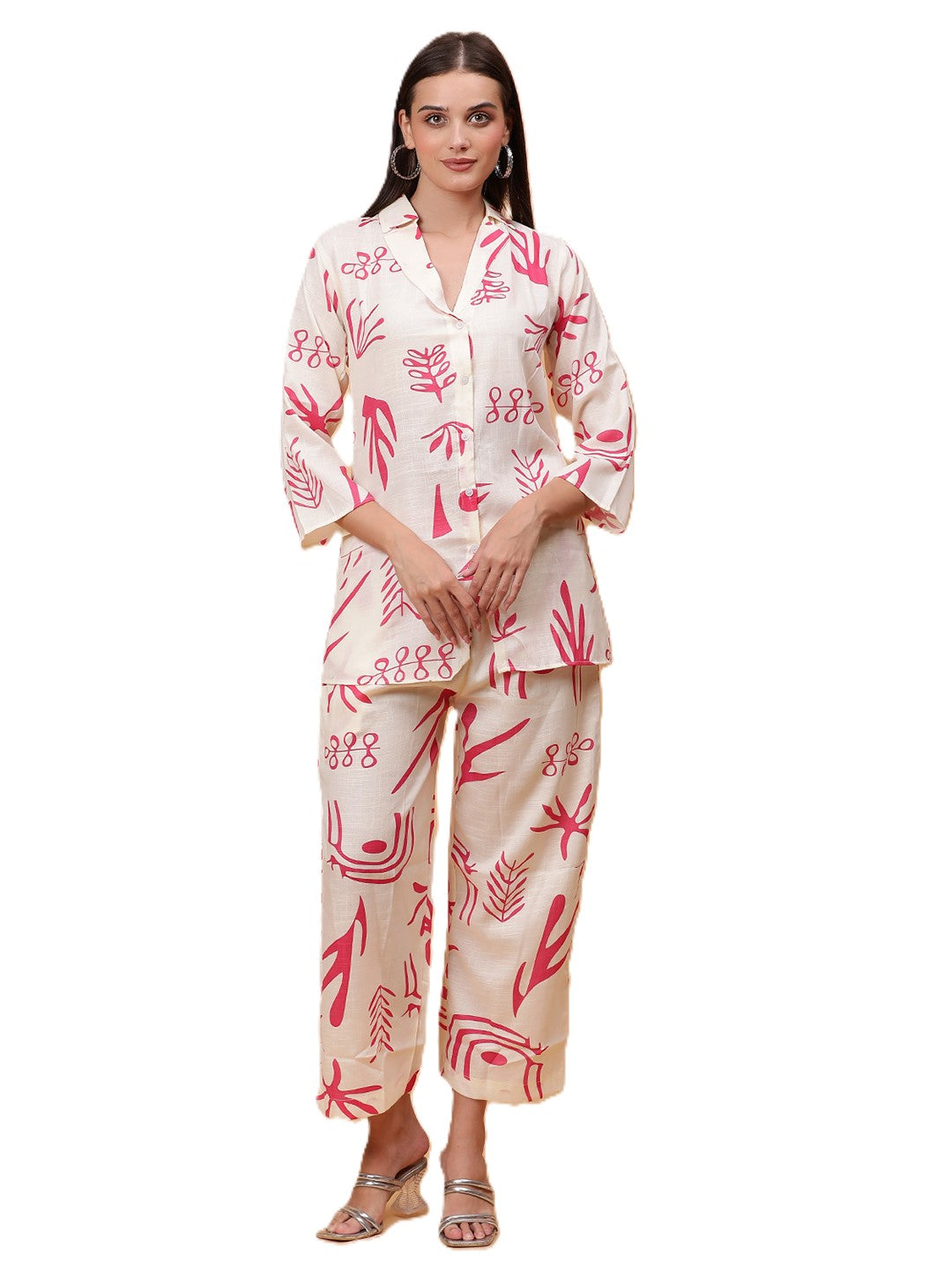 Women Pink Printed Shirt Co-Ords Set