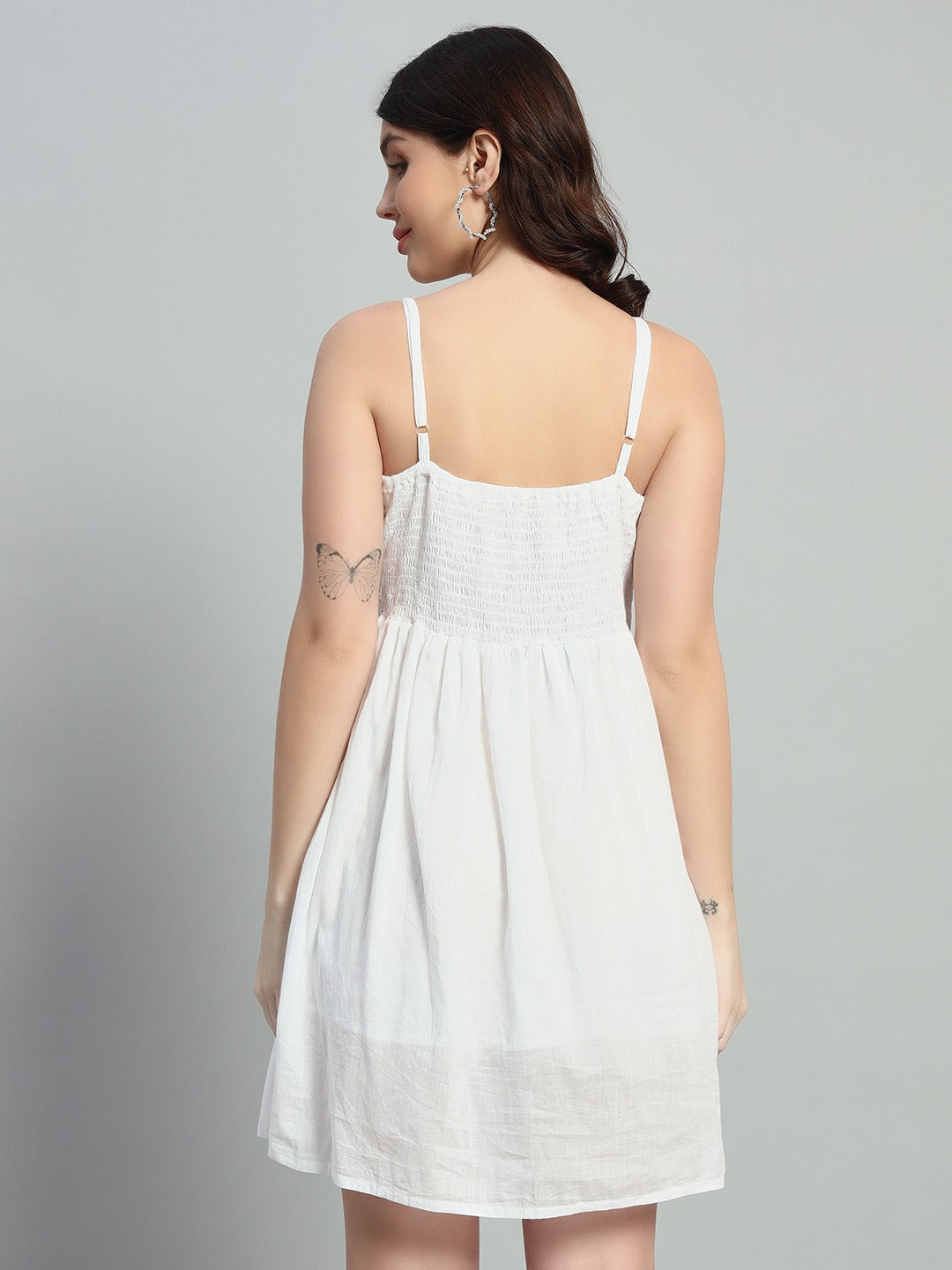 White Sleeveless V neck Dress