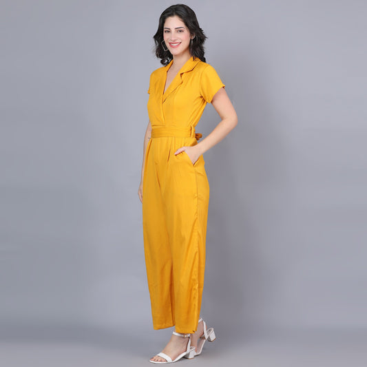 Women Solid Yellow V neck Jumpsuit