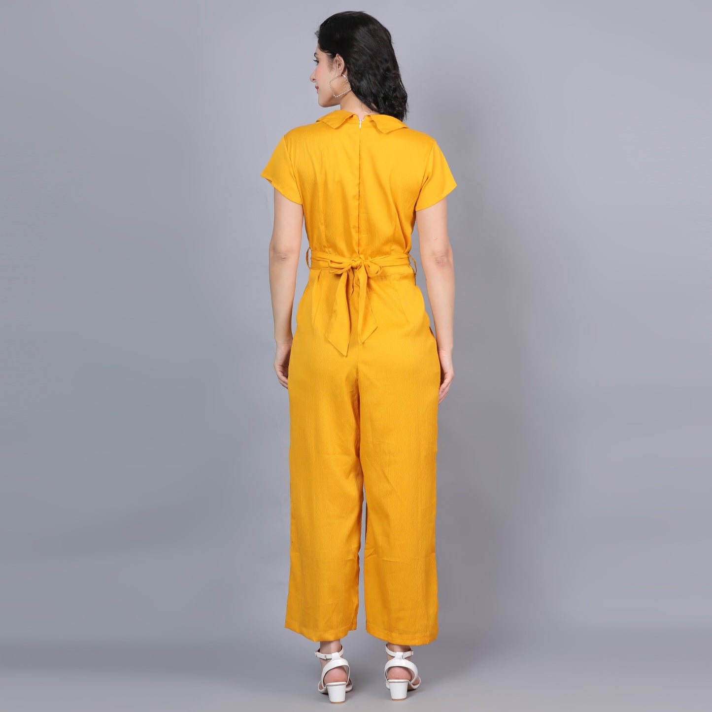 Women Solid Yellow V neck Jumpsuit