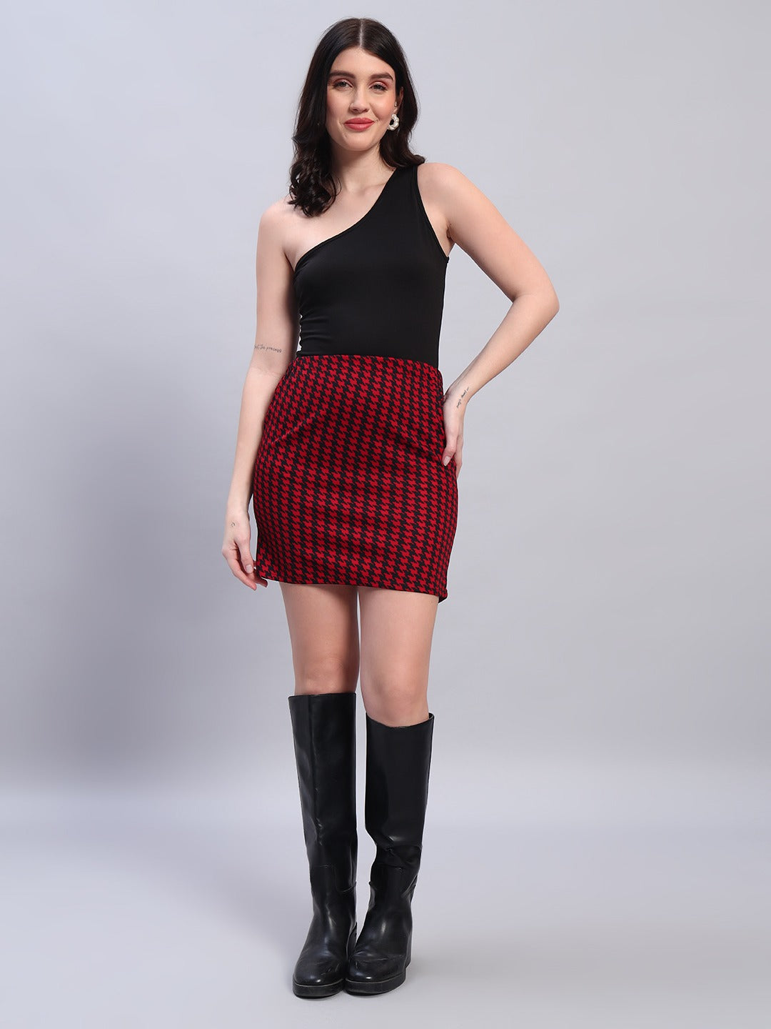 Western Black & Red Bodycon Skirt