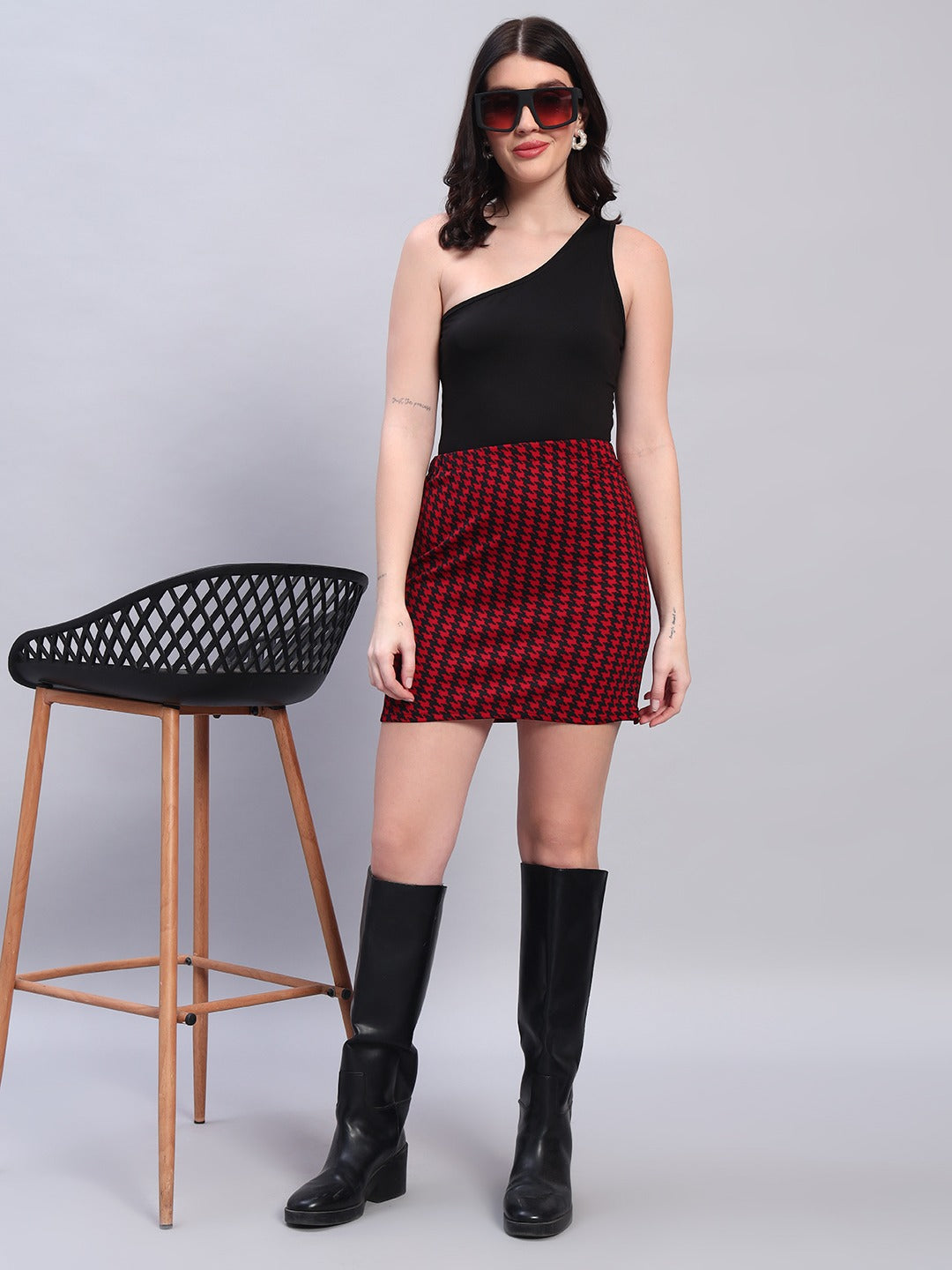 Western Black & Red Bodycon Skirt