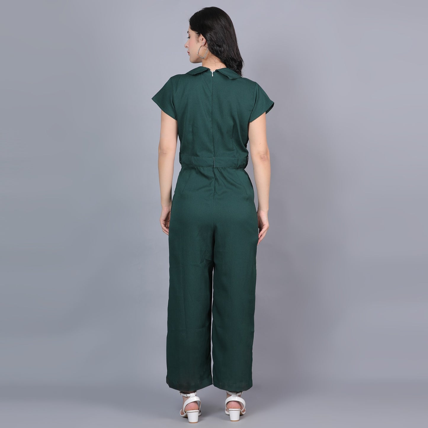 Women Solid Dark Green V neck Jumpsuit
