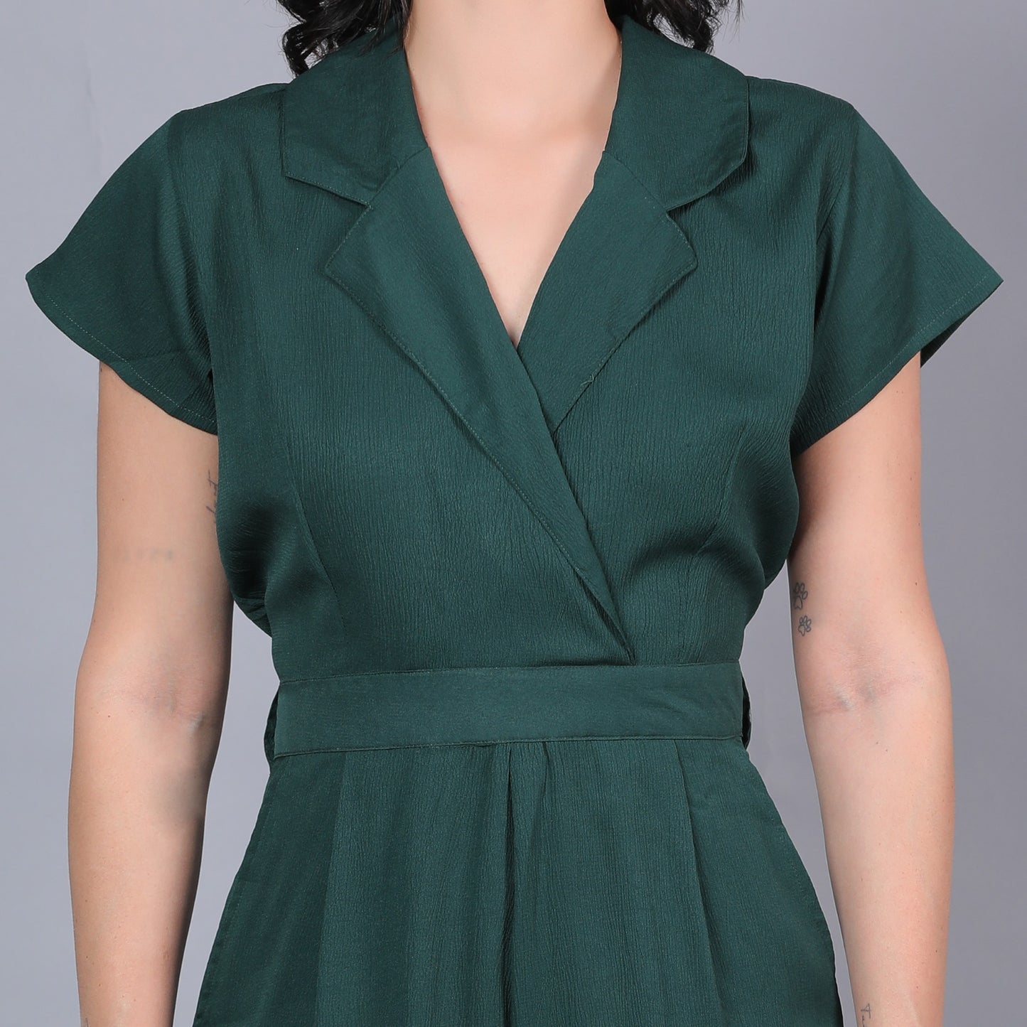Women Solid Dark Green V neck Jumpsuit