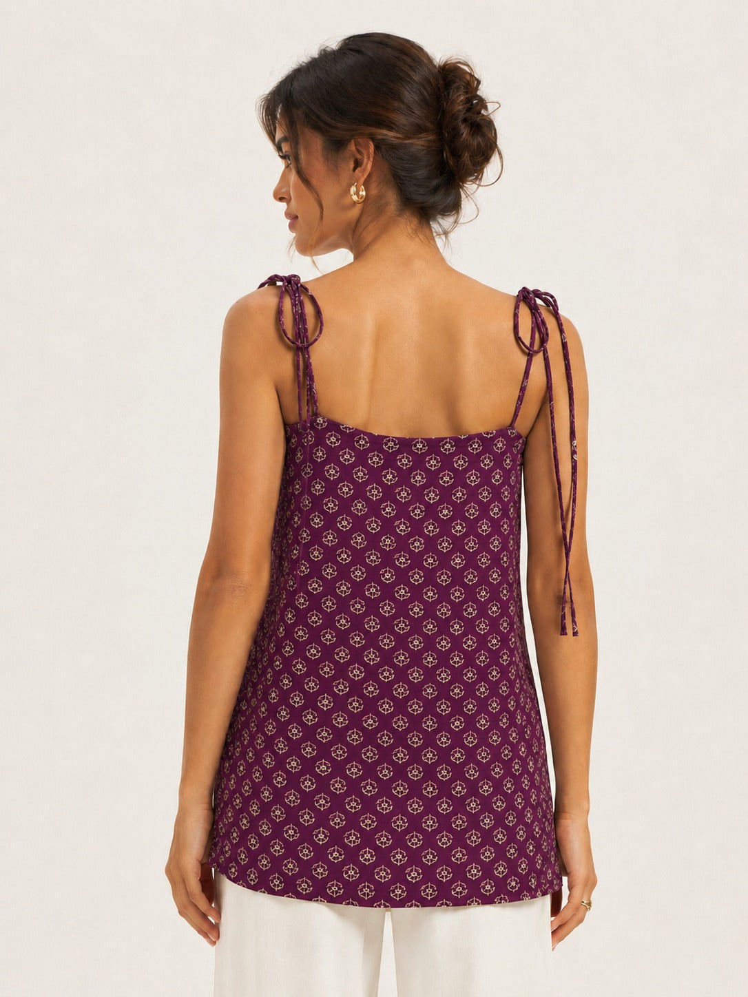 Women Floral Printed Shoulder Knot Tunic