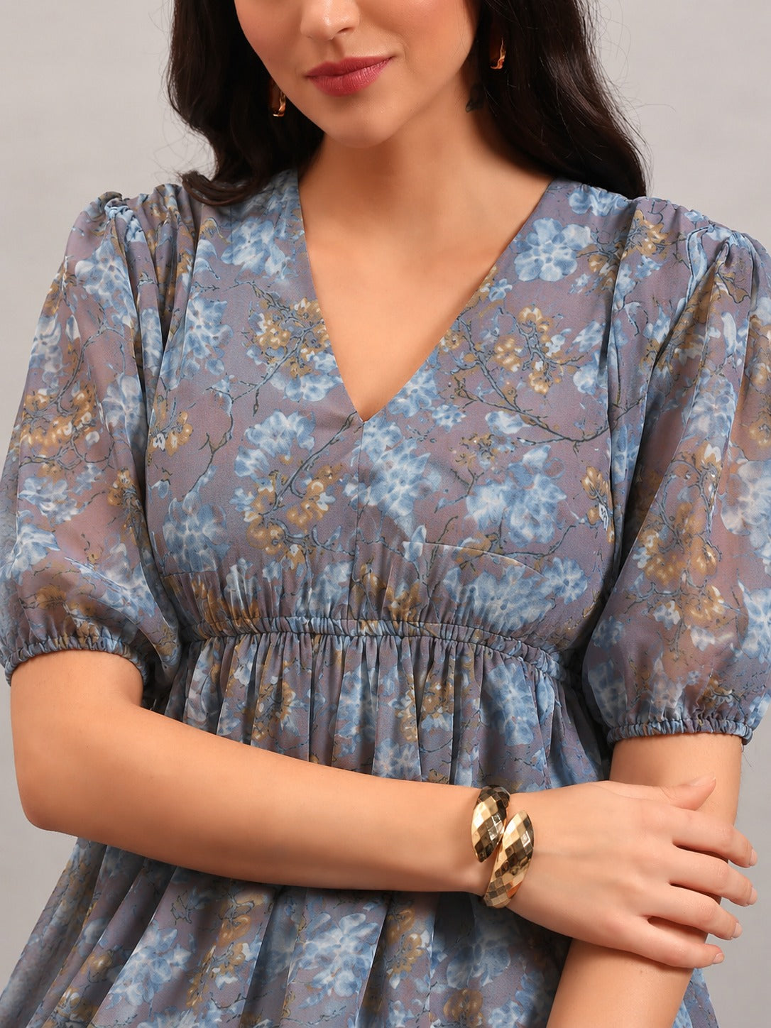 Women Grey Georgette Fit & Flared Dress