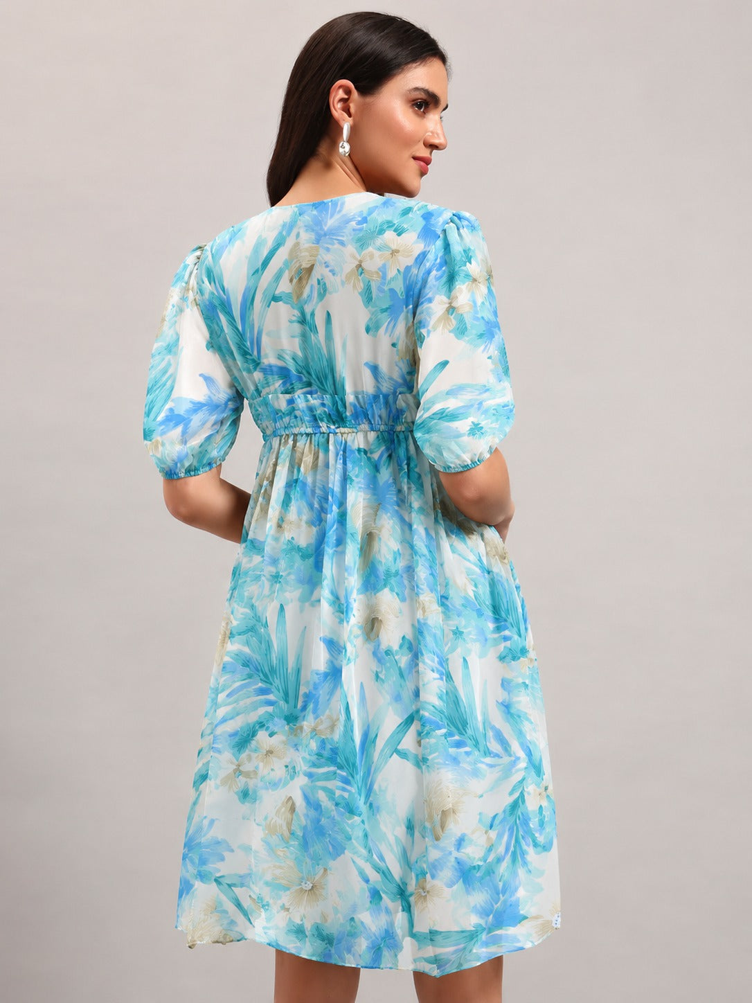 Women Blue Georgette Fit & Flared Dress