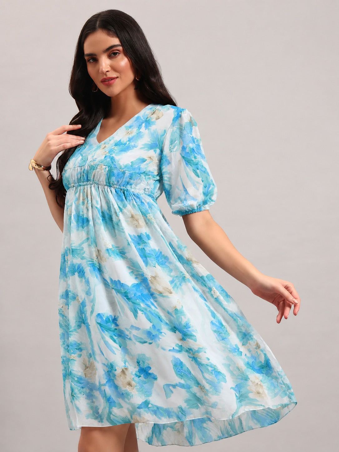 Women Blue Georgette Fit & Flared Dress