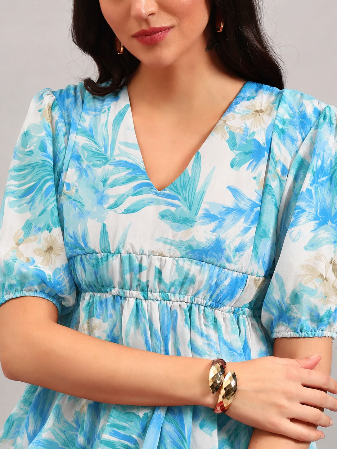 Women Blue Georgette Fit & Flared Dress