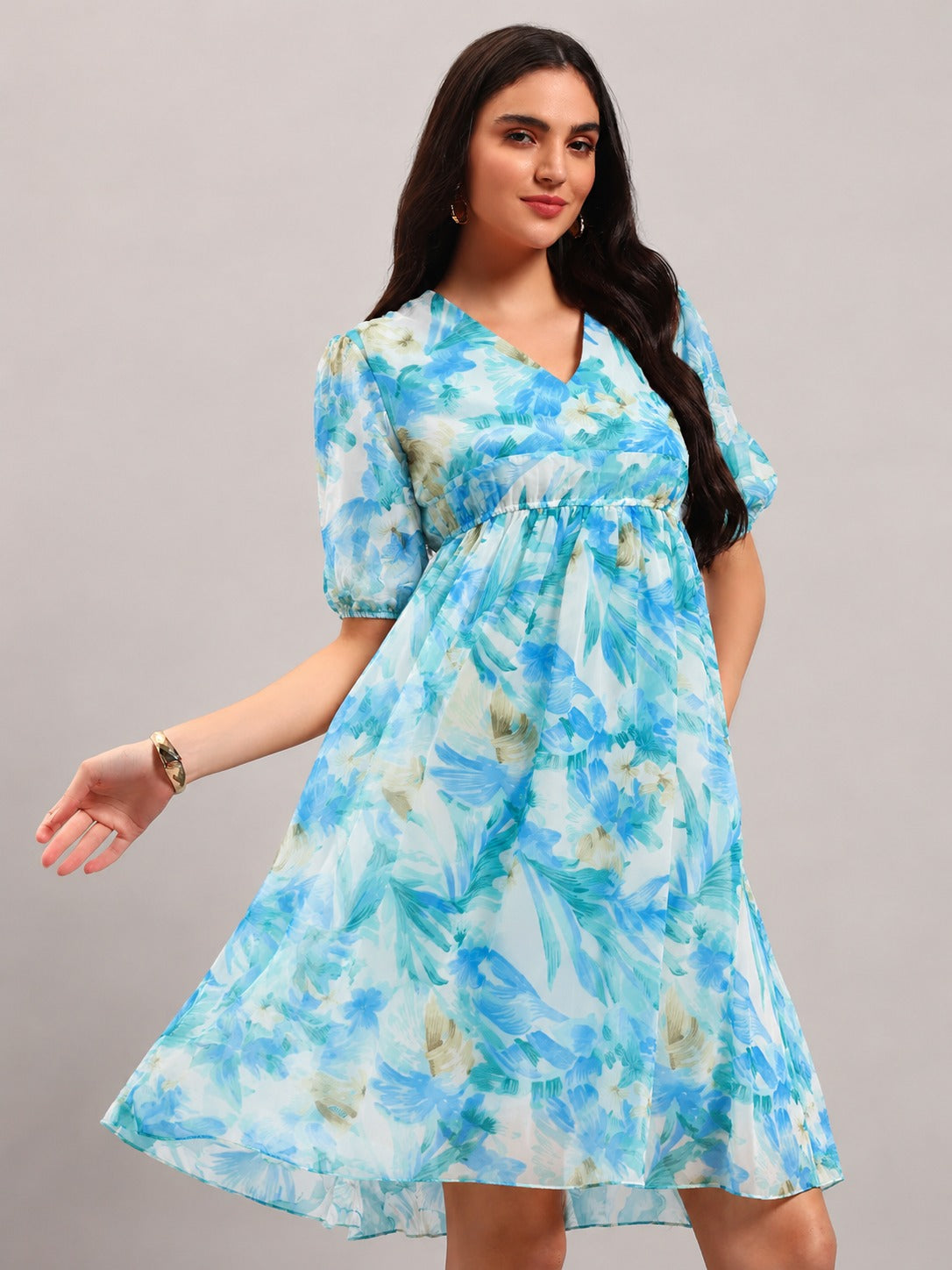 Women Blue Georgette Fit & Flared Dress