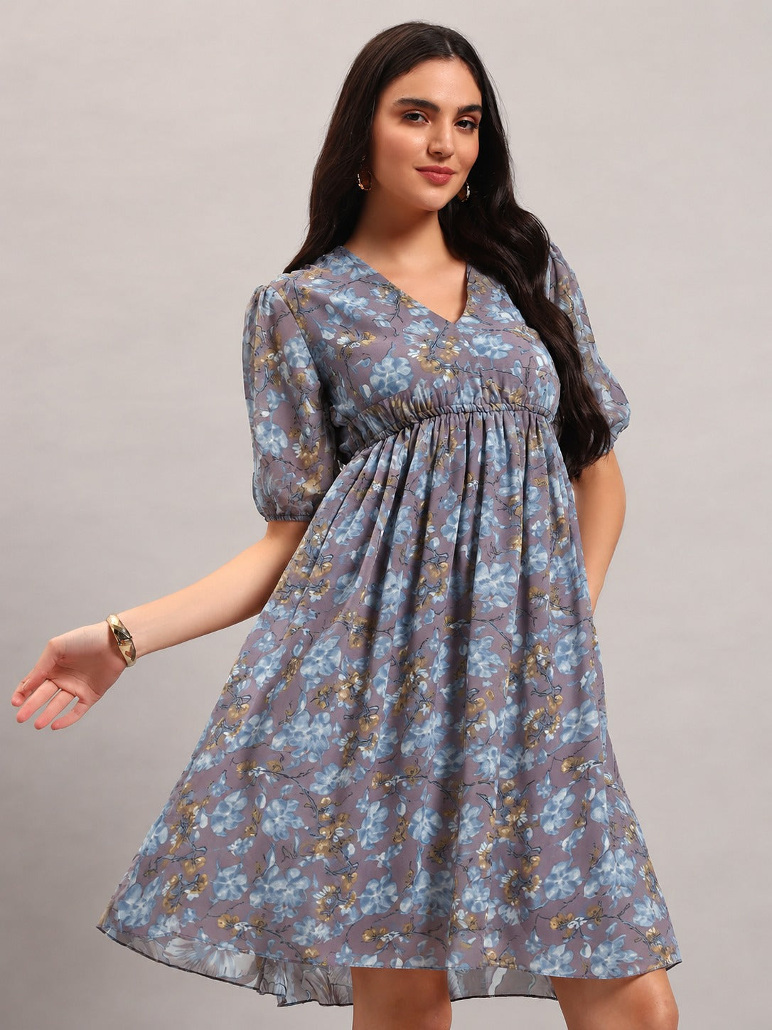 Women Grey Georgette Fit & Flared Dress