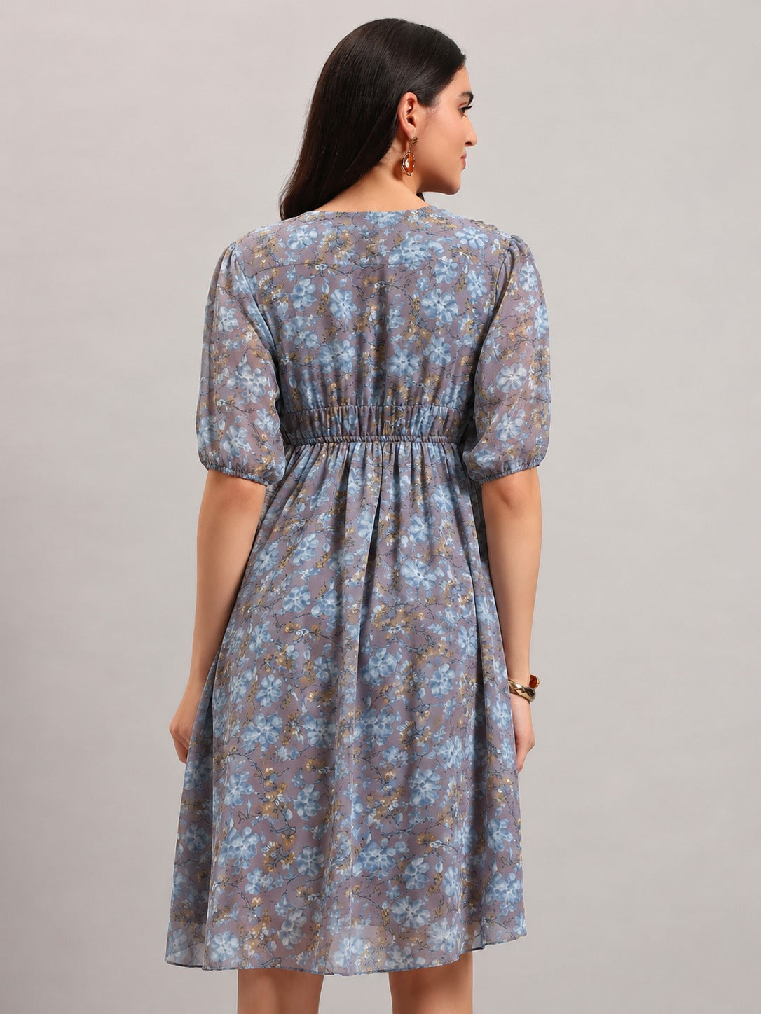 Women Grey Georgette Fit & Flared Dress