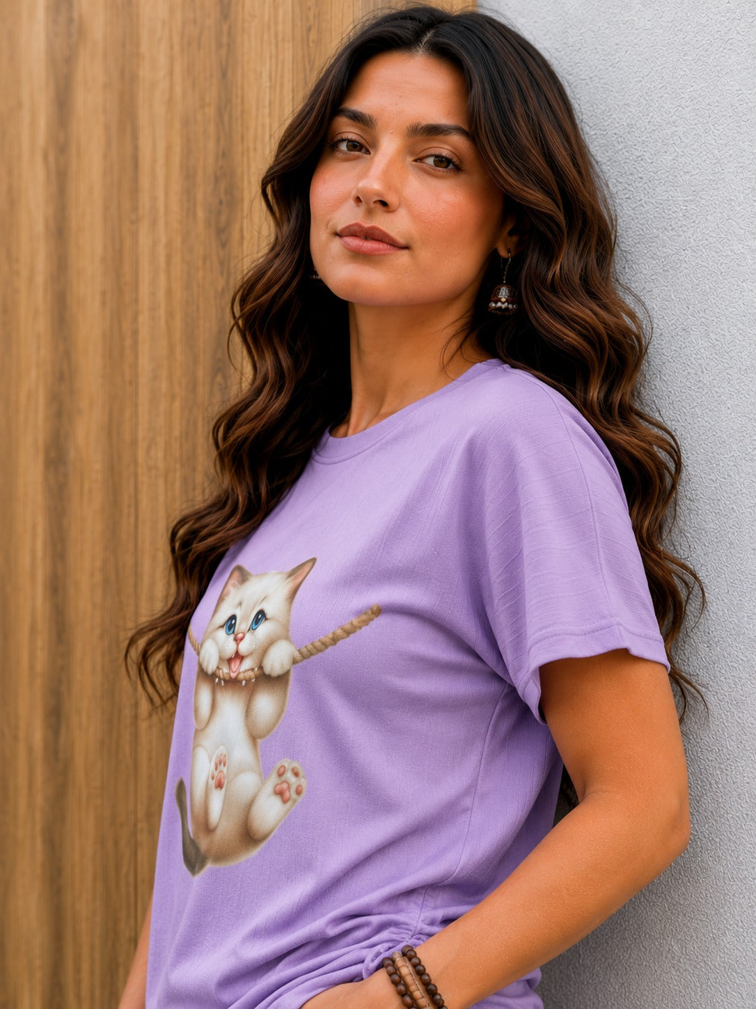 Women Solid Cat Patch Top and short Co-Ords Set