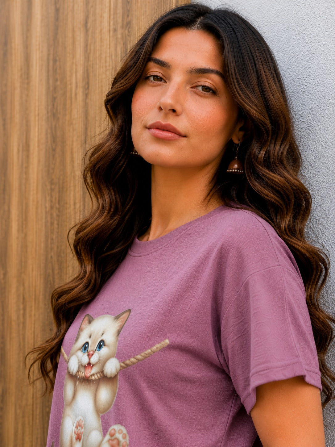 Women Cat Patch Solid Top & Shorts Co-Ords