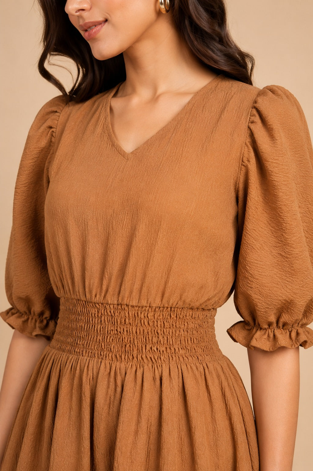 Brown Solid Fit & Flared Dress For Women