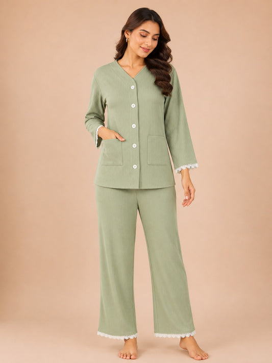 Women Light Green Comfortable Nightsuit