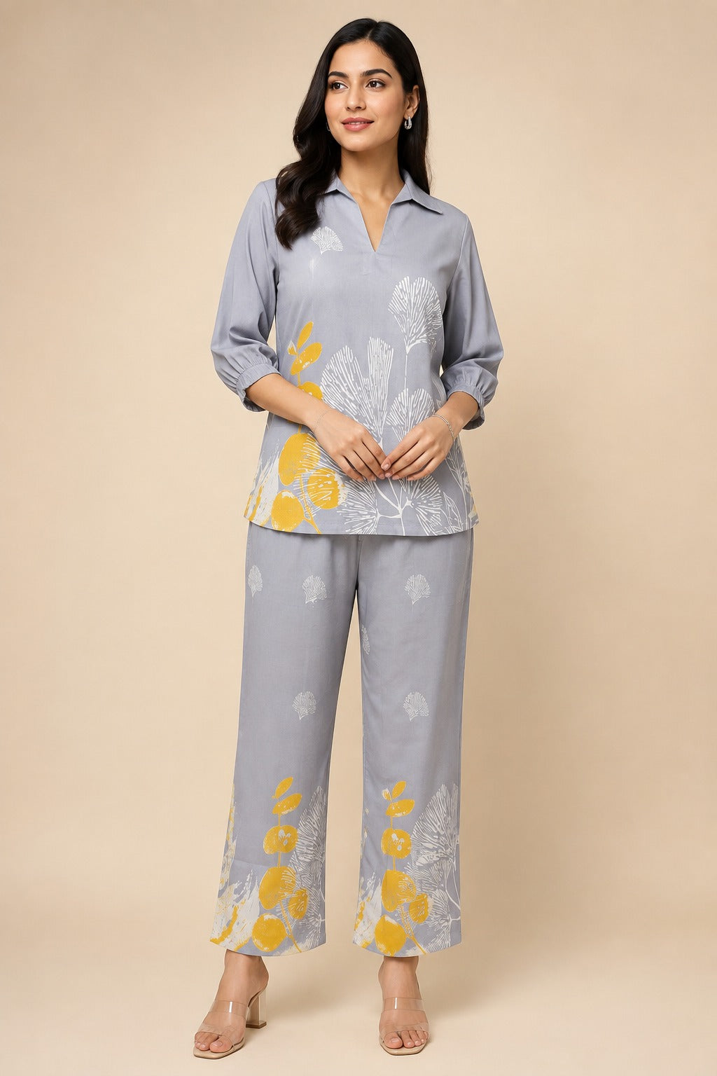 Women Shirt collared Top and pant Co-Ords