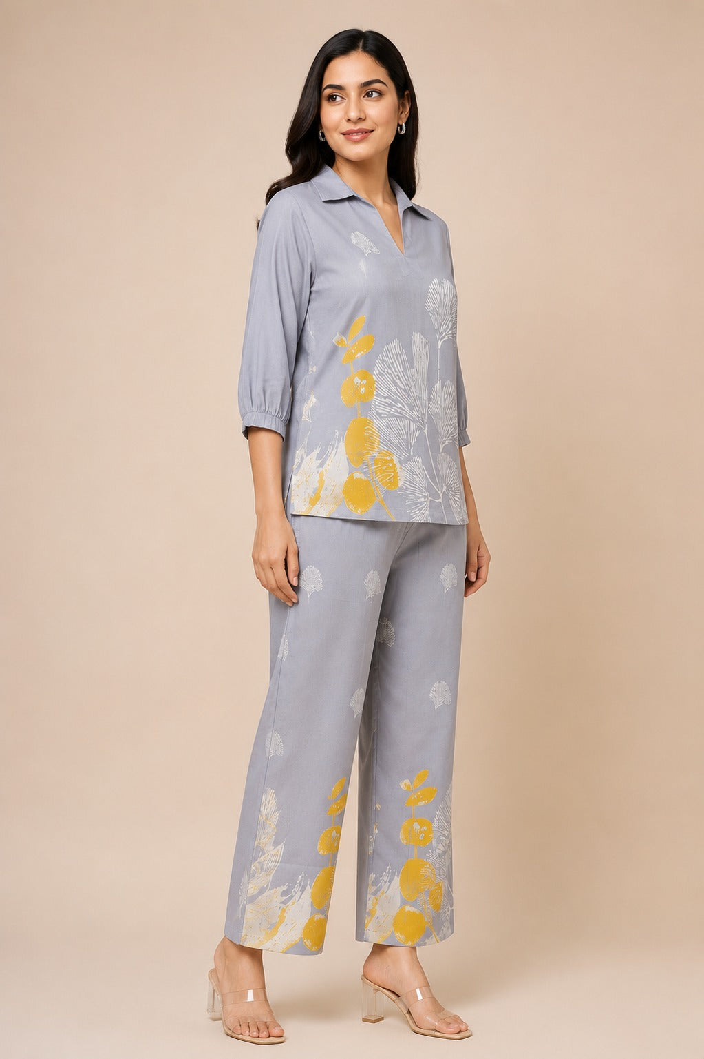 Women Shirt collared Top and pant Co-Ords