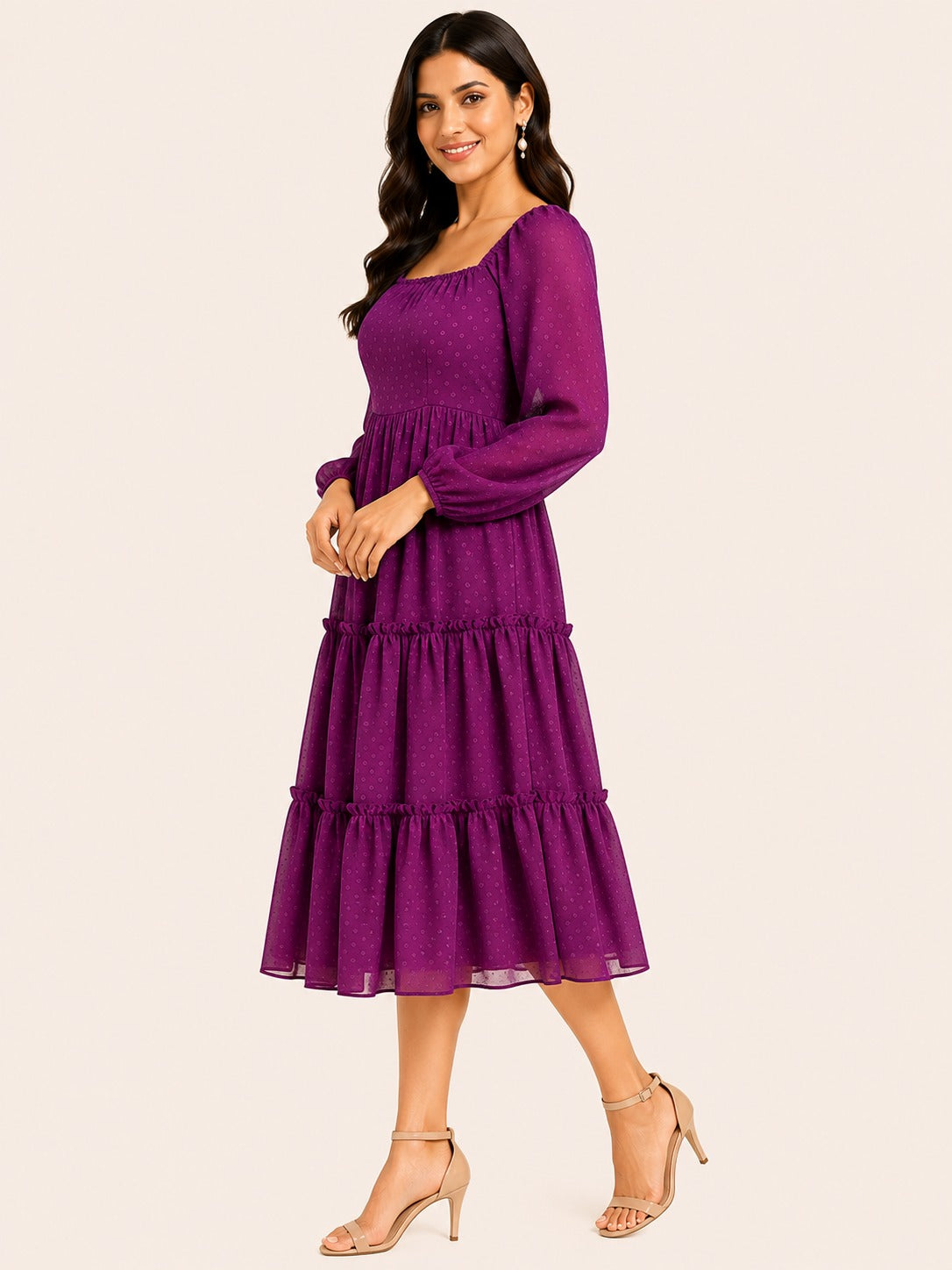 Women Wine Georgette Flared Dress