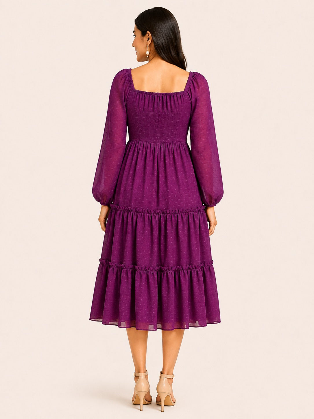 Women Wine Georgette Flared Dress