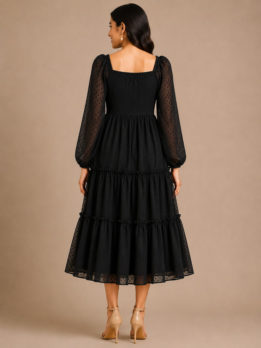Women Black Georgette Flared Dress