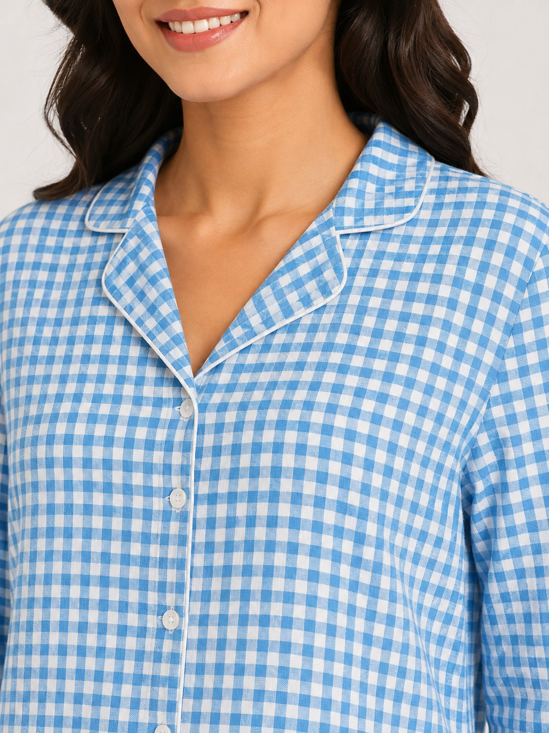 Women White & Blue Comfortable Nightsuit