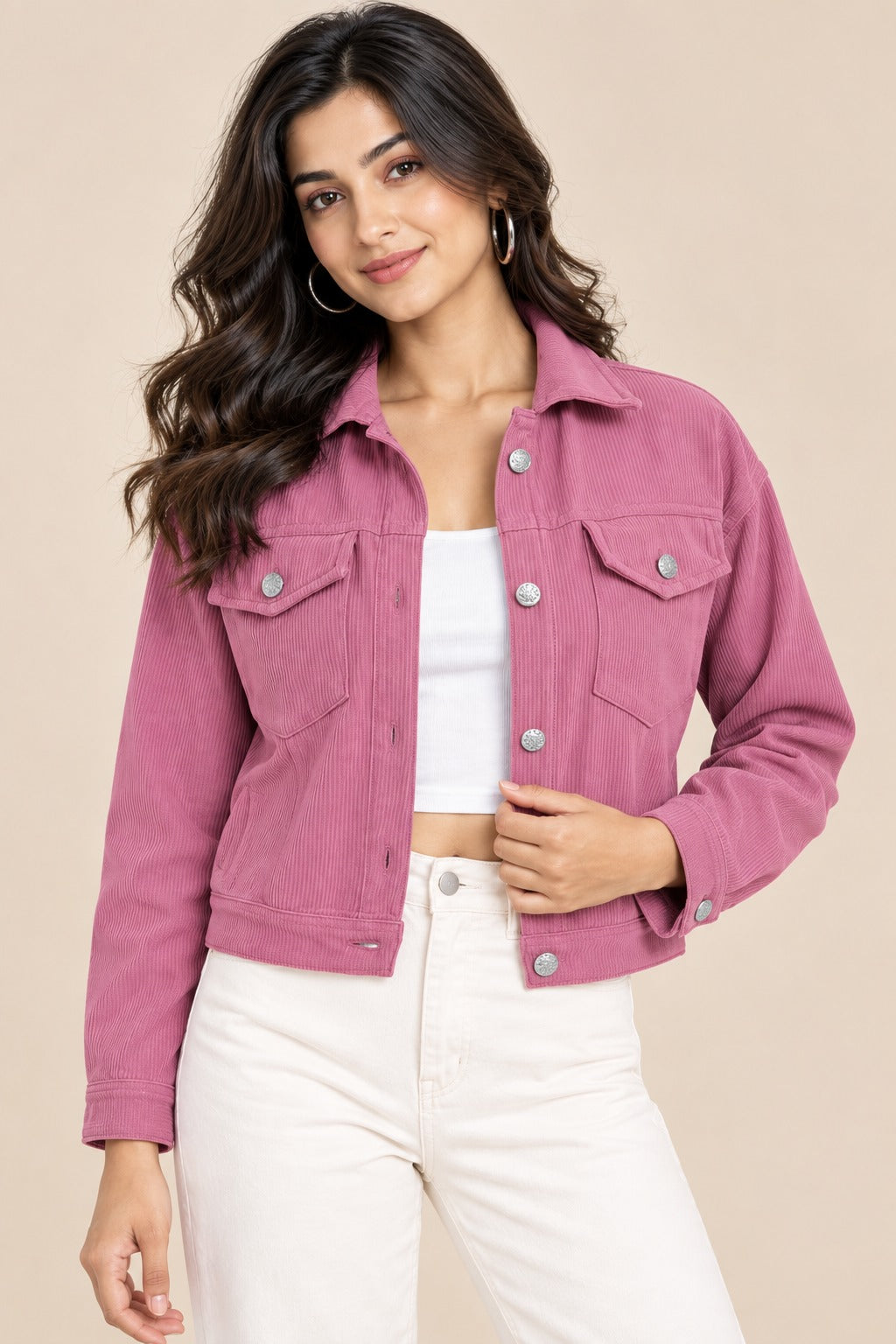 Women’s Solid Cotrise Button Down Winter Jacket