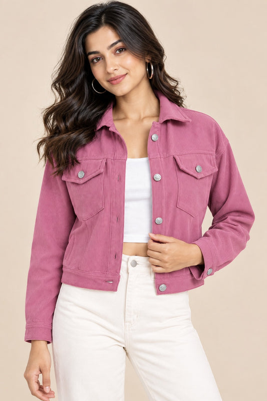 Women’s Solid Cotrise Button Down Winter Jacket