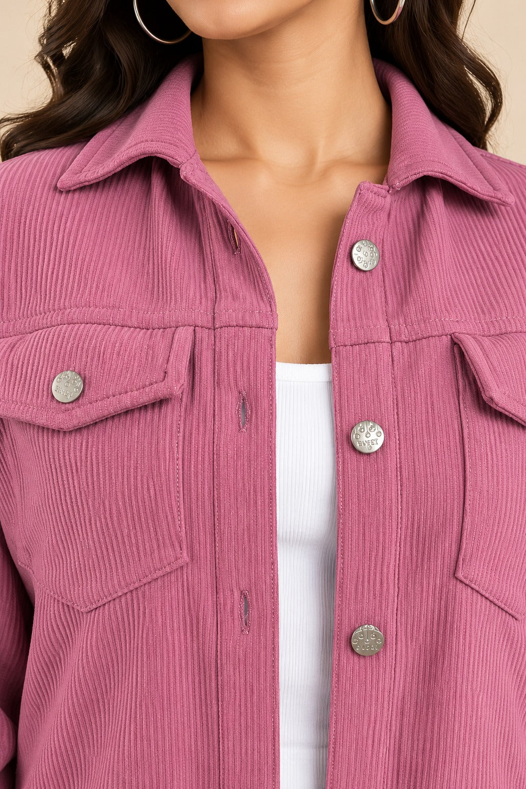 Women’s Solid Cotrise Button Down Winter Jacket