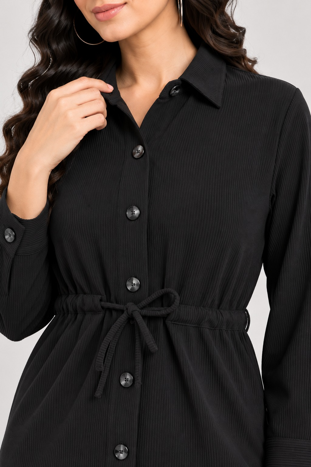 Women’s Solid Cotrise Tie-Up Winter Dress