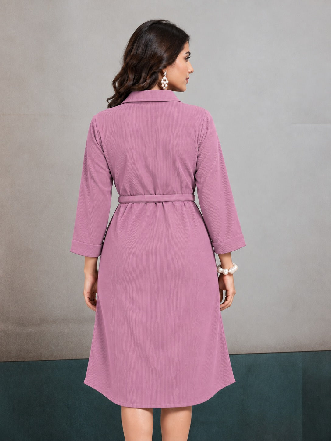 Women’s Solid Cotrise Tie-Up Winter Dress
