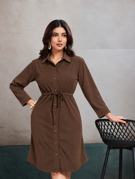 Women’s Solid Cotrise Tie-Up Winter Dress