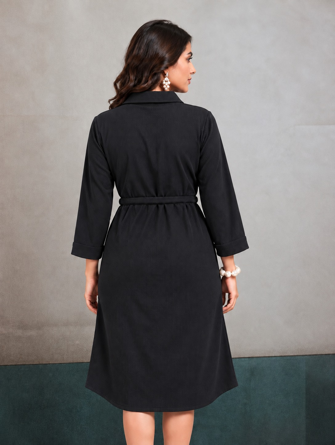 Women’s Solid Cotrise Tie-Up Winter Dress
