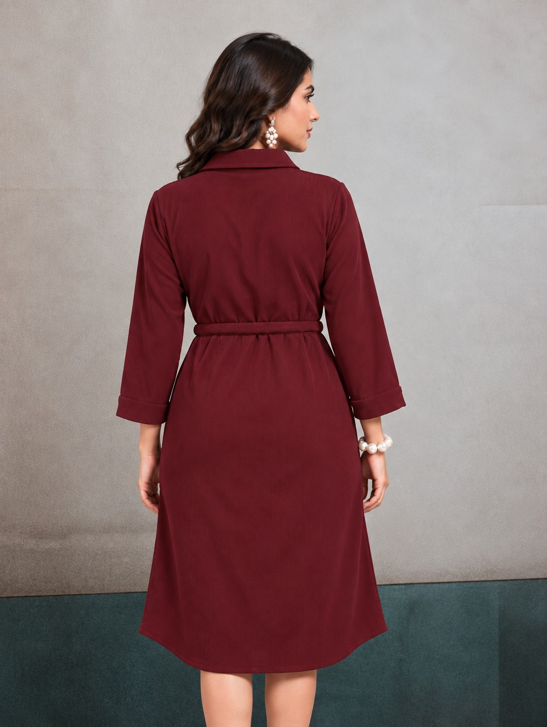 Women’s Solid Cotrise Tie-Up Winter Dress