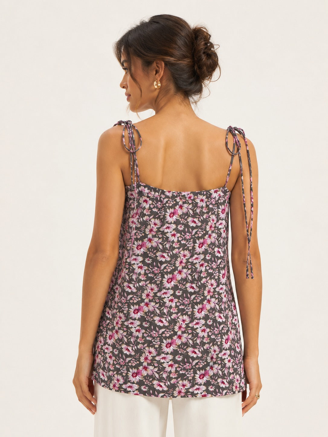 Women Floral Printed Shoulder Knot Tunic