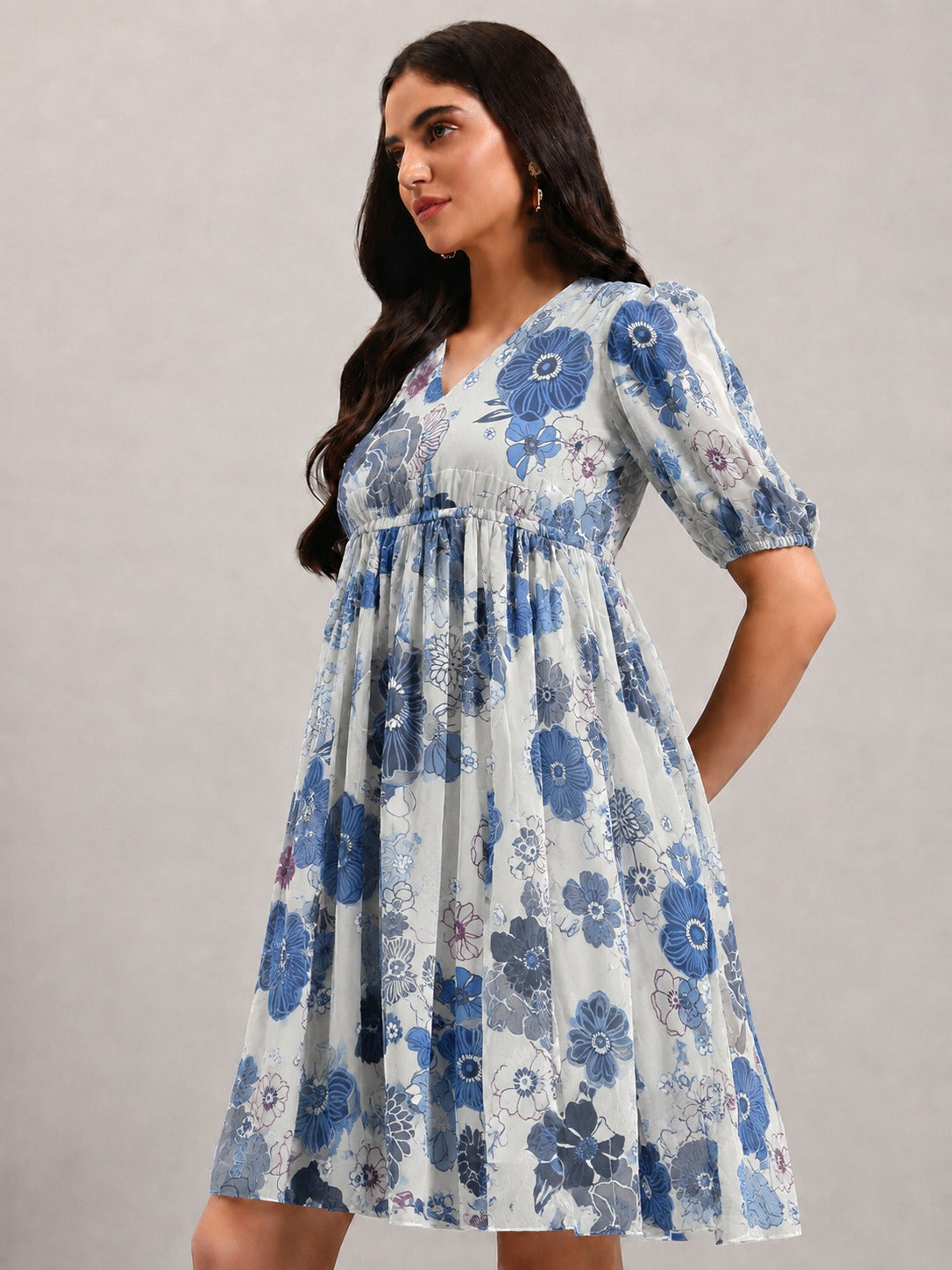 Women Blue Georgette Fit & Flared Dress