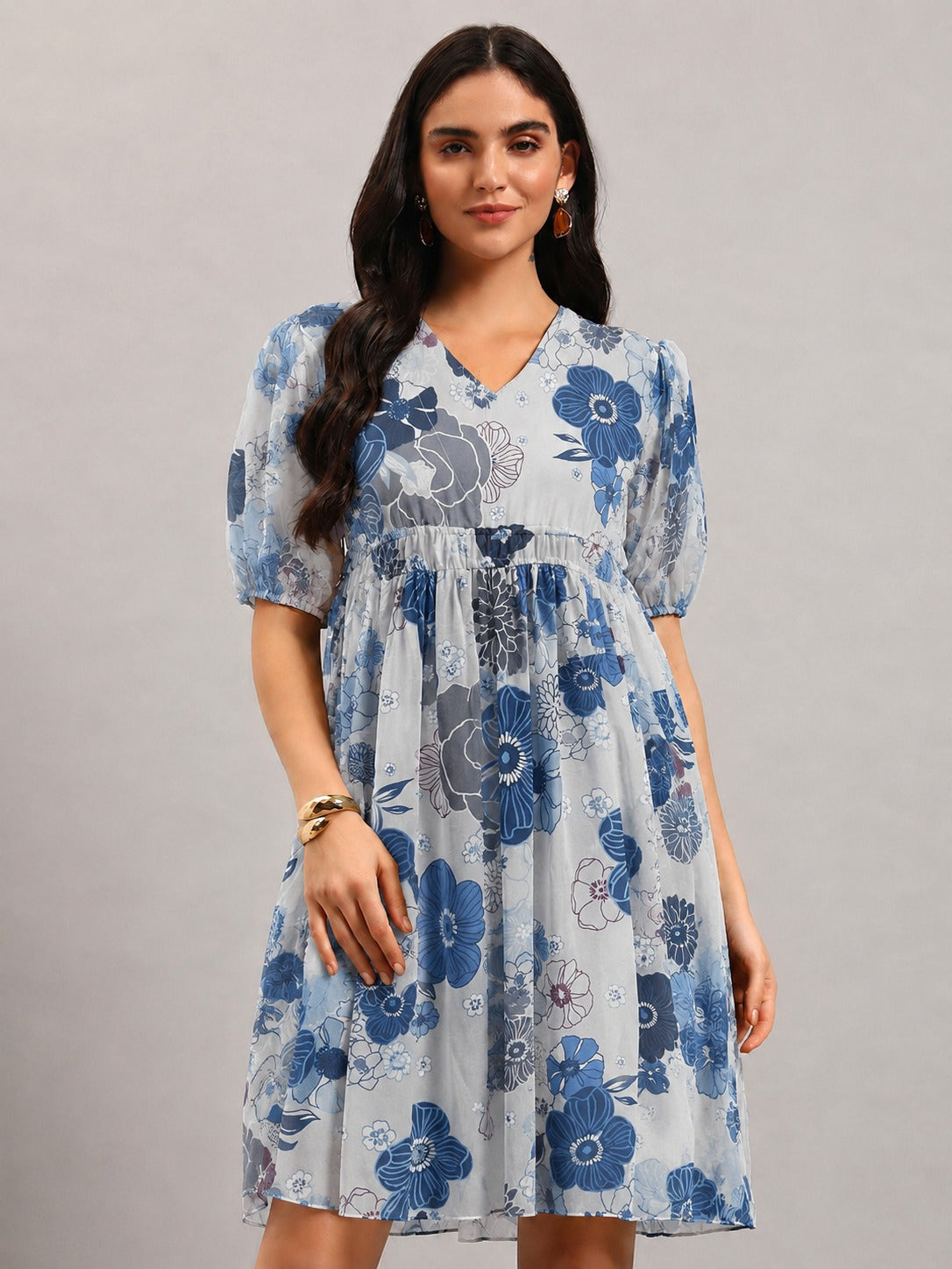 Women Blue Georgette Fit & Flared Dress