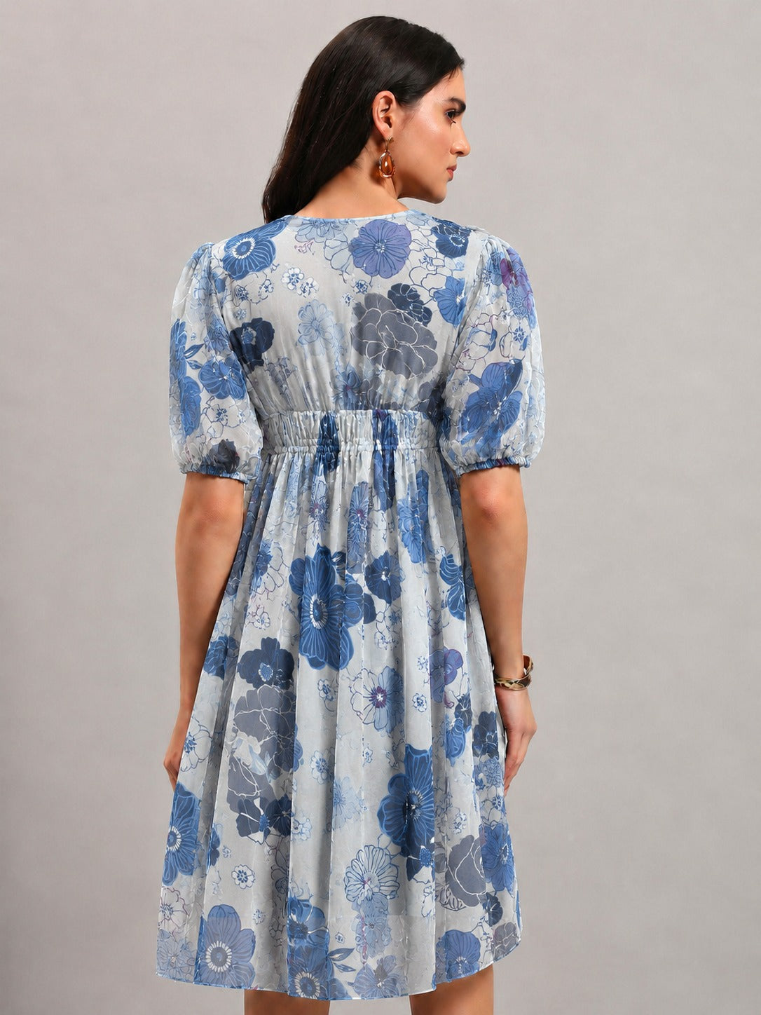 Women Blue Georgette Fit & Flared Dress