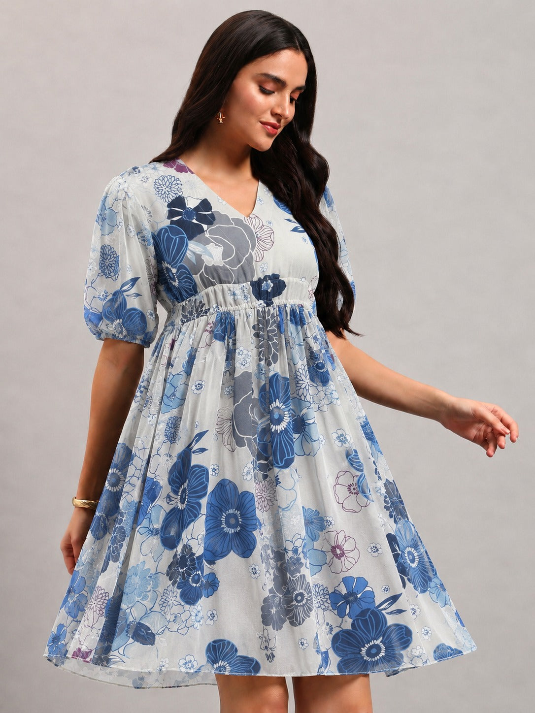 Women Blue Georgette Fit & Flared Dress